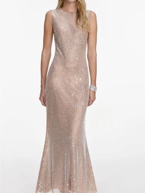 Self Portrait Sleeveless Rose Gold Sequin Mesh MIDI Dress